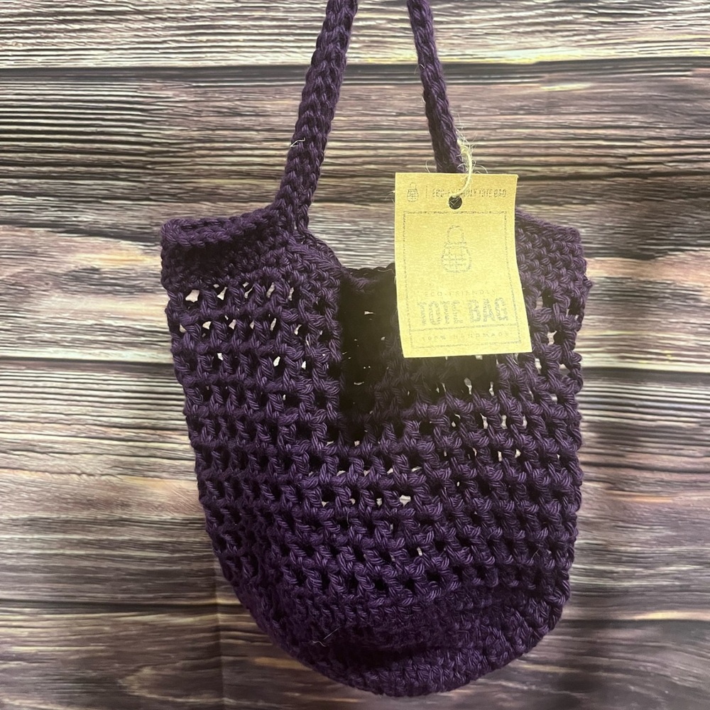 Purple Crochet Market Tote Bag